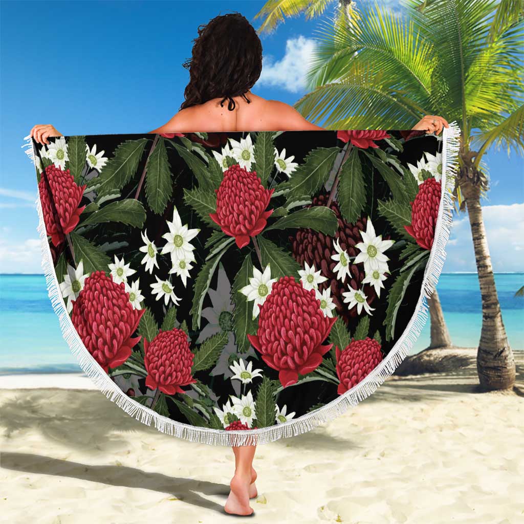 Australia Waratah Flannel Flower Beach Blanket Aussie Native Flowers Seamless Stylized - Aussie Hoodie
