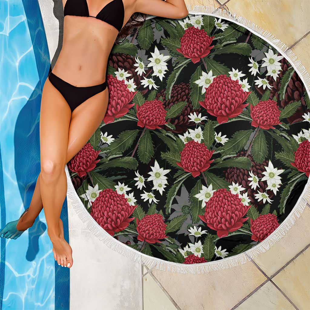 Australia Waratah Flannel Flower Beach Blanket Aussie Native Flowers Seamless Stylized - Aussie Hoodie