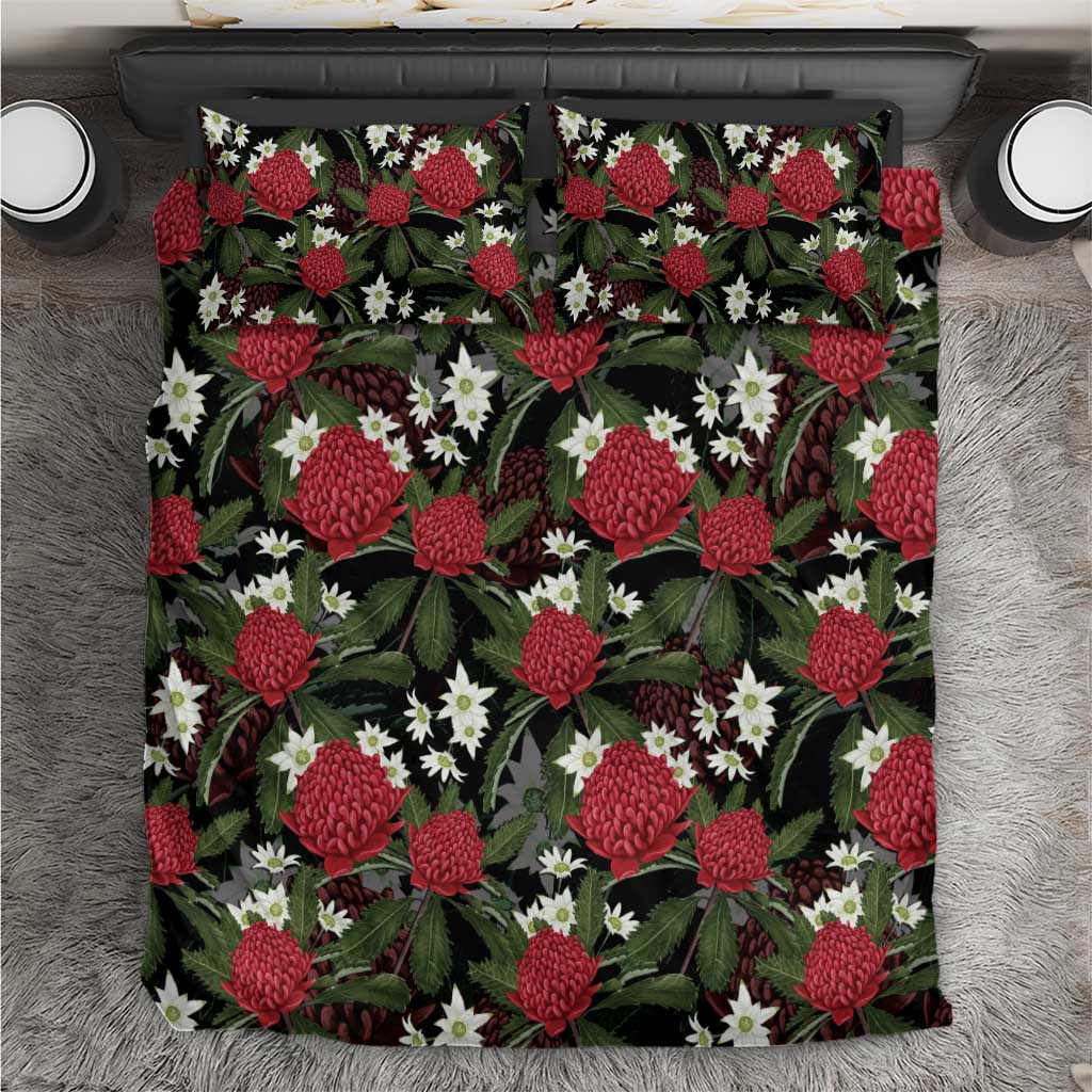 Australia Waratah Flannel Flower Bedding Set Aussie Native Flowers Seamless Stylized - Aussie Hoodie