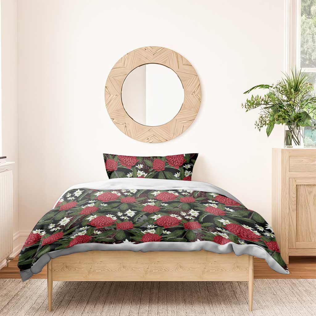 Australia Waratah Flannel Flower Bedding Set Aussie Native Flowers Seamless Stylized - Aussie Hoodie
