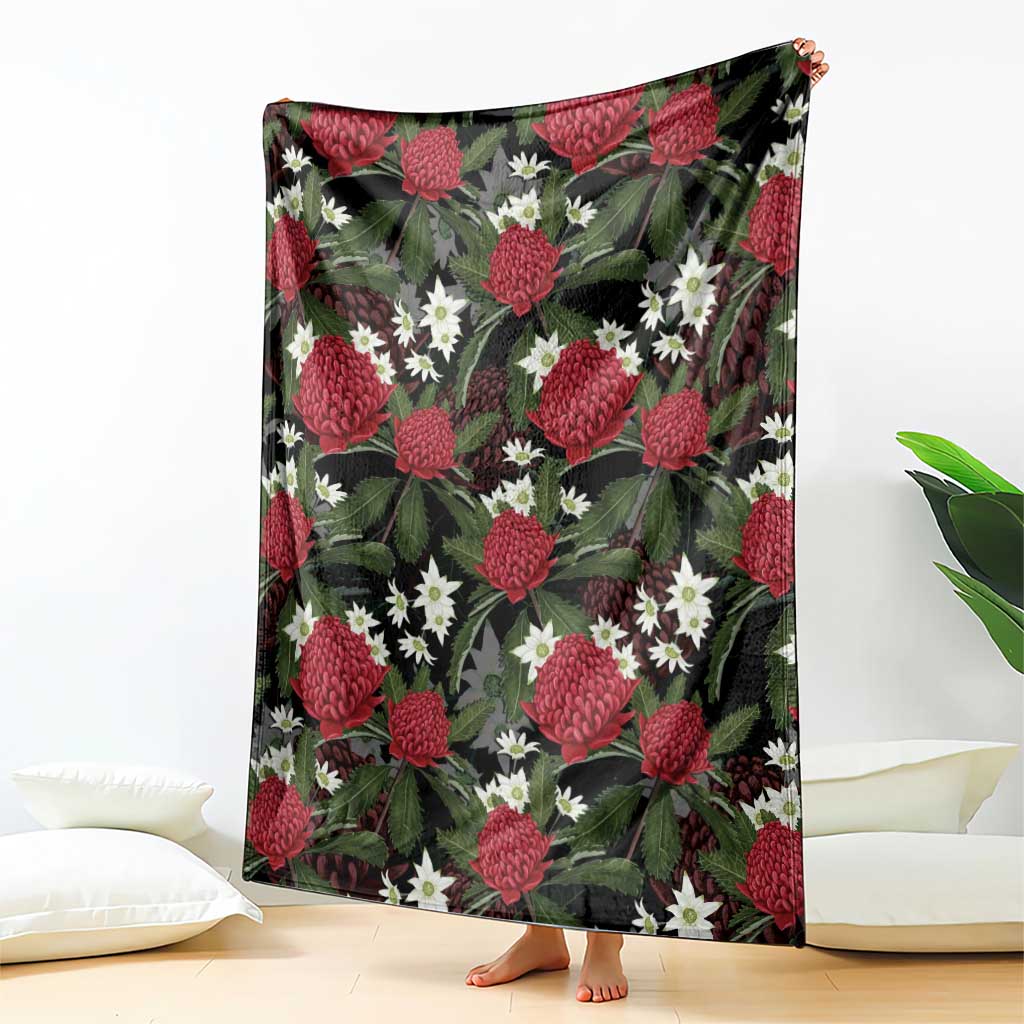 Australia Waratah Flannel Flower Blanket Aussie Native Flowers Seamless Stylized - Aussie Hoodie