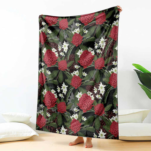 Australia Waratah Flannel Flower Blanket Aussie Native Flowers Seamless Stylized - Aussie Hoodie