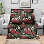 Australia Waratah Flannel Flower Blanket Aussie Native Flowers Seamless Stylized - Aussie Hoodie