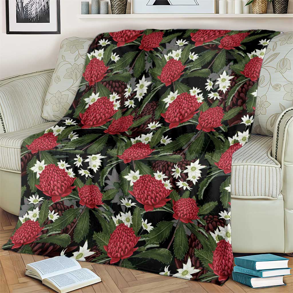 Australia Waratah Flannel Flower Blanket Aussie Native Flowers Seamless Stylized - Aussie Hoodie