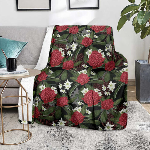 Australia Waratah Flannel Flower Blanket Aussie Native Flowers Seamless Stylized - Aussie Hoodie
