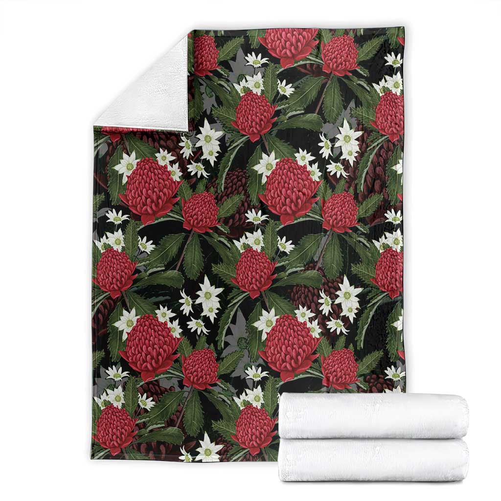Australia Waratah Flannel Flower Blanket Aussie Native Flowers Seamless Stylized - Aussie Hoodie