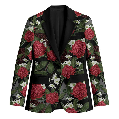 Australia Waratah Flannel Flower Blazer Aussie Native Flowers Seamless Stylized - Aussie Hoodie
