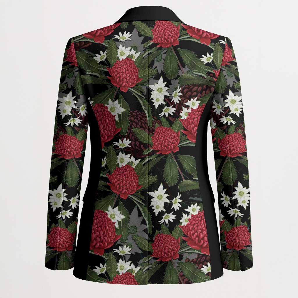 Australia Waratah Flannel Flower Blazer Aussie Native Flowers Seamless Stylized - Aussie Hoodie