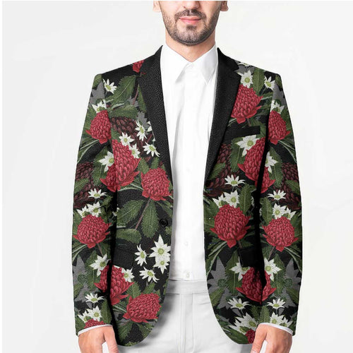 Australia Waratah Flannel Flower Blazer Aussie Native Flowers Seamless Stylized - Aussie Hoodie
