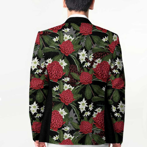 Australia Waratah Flannel Flower Blazer Aussie Native Flowers Seamless Stylized - Aussie Hoodie