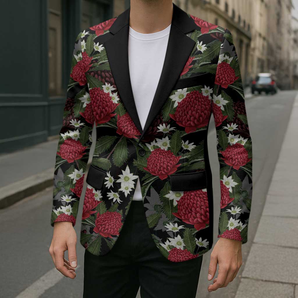 Australia Waratah Flannel Flower Blazer Aussie Native Flowers Seamless Stylized - Aussie Hoodie