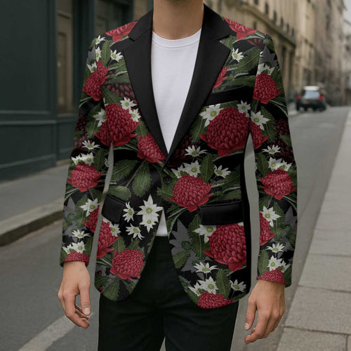 Australia Waratah Flannel Flower Blazer Aussie Native Flowers Seamless Stylized - Aussie Hoodie