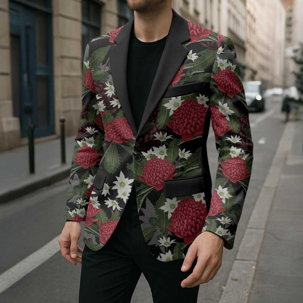 Australia Waratah Flannel Flower Blazer Aussie Native Flowers Seamless Stylized - Aussie Hoodie