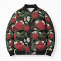 Australia Waratah Flannel Flower Bomber Puffer Jacket Aussie Native Flowers Seamless Stylized - Aussie Hoodie