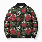 Australia Waratah Flannel Flower Bomber Puffer Jacket Aussie Native Flowers Seamless Stylized - Aussie Hoodie
