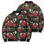 Australia Waratah Flannel Flower Bomber Puffer Jacket Aussie Native Flowers Seamless Stylized - Aussie Hoodie