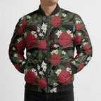 Australia Waratah Flannel Flower Bomber Puffer Jacket Aussie Native Flowers Seamless Stylized - Aussie Hoodie
