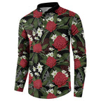Australia Waratah Flannel Flower Button Sweatshirt Aussie Native Flowers Seamless Stylized - Aussie Hoodie