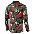 Australia Waratah Flannel Flower Button Sweatshirt Aussie Native Flowers Seamless Stylized - Aussie Hoodie