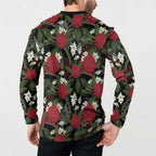 Australia Waratah Flannel Flower Button Sweatshirt Aussie Native Flowers Seamless Stylized - Aussie Hoodie