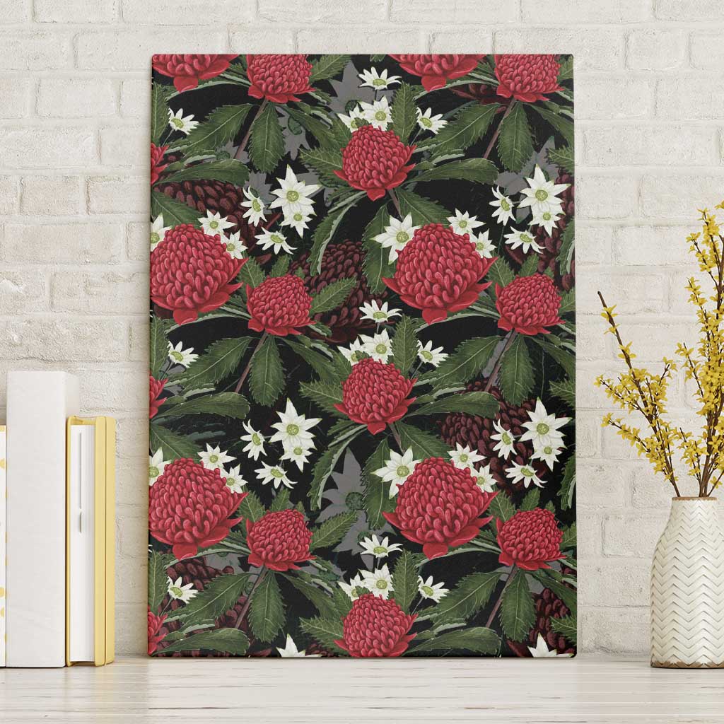 Australia Waratah Flannel Flower Canvas Wall Art Aussie Native Flowers Seamless Stylized - Aussie Hoodie