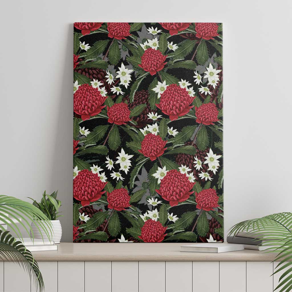 Australia Waratah Flannel Flower Canvas Wall Art Aussie Native Flowers Seamless Stylized - Aussie Hoodie
