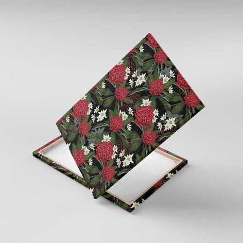 Australia Waratah Flannel Flower Canvas Wall Art Aussie Native Flowers Seamless Stylized - Aussie Hoodie