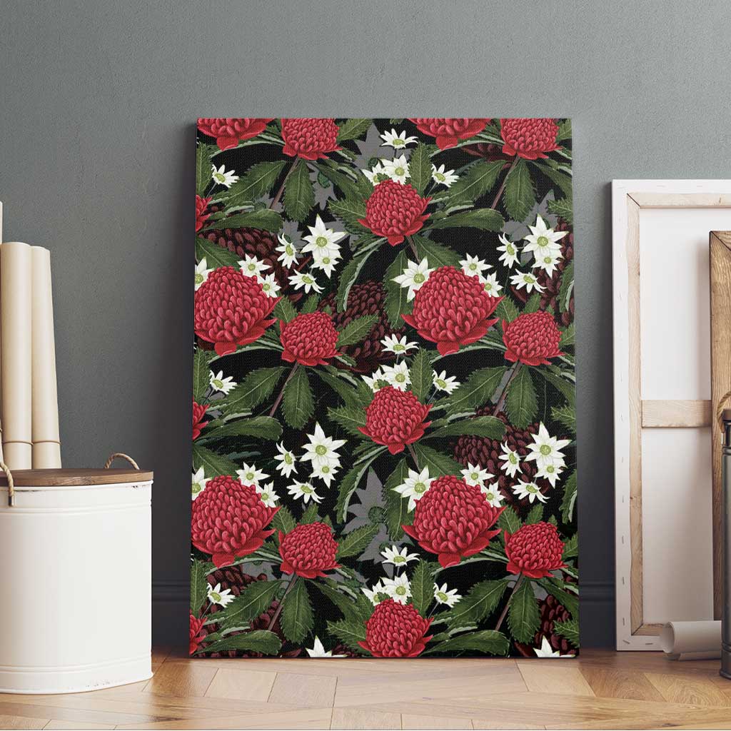 Australia Waratah Flannel Flower Canvas Wall Art Aussie Native Flowers Seamless Stylized - Aussie Hoodie