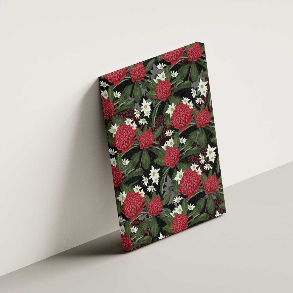 Australia Waratah Flannel Flower Canvas Wall Art Aussie Native Flowers Seamless Stylized - Aussie Hoodie