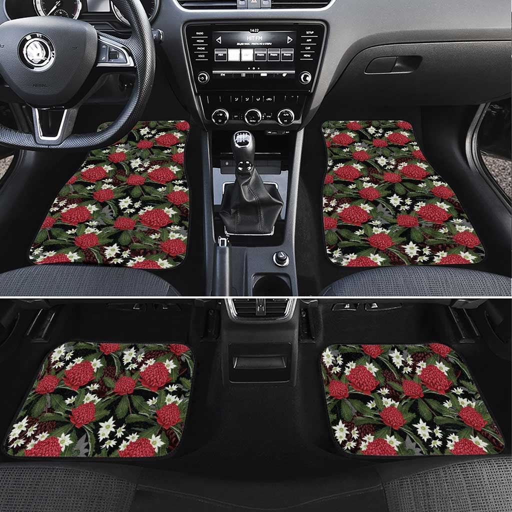 Australia Waratah Flannel Flower Car Mats Aussie Native Flowers Seamless Stylized - Aussie Hoodie