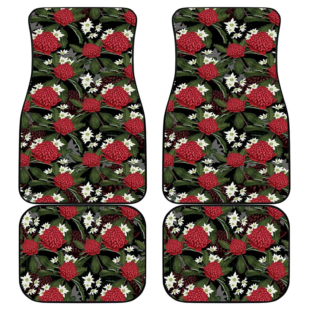Australia Waratah Flannel Flower Car Mats Aussie Native Flowers Seamless Stylized - Aussie Hoodie