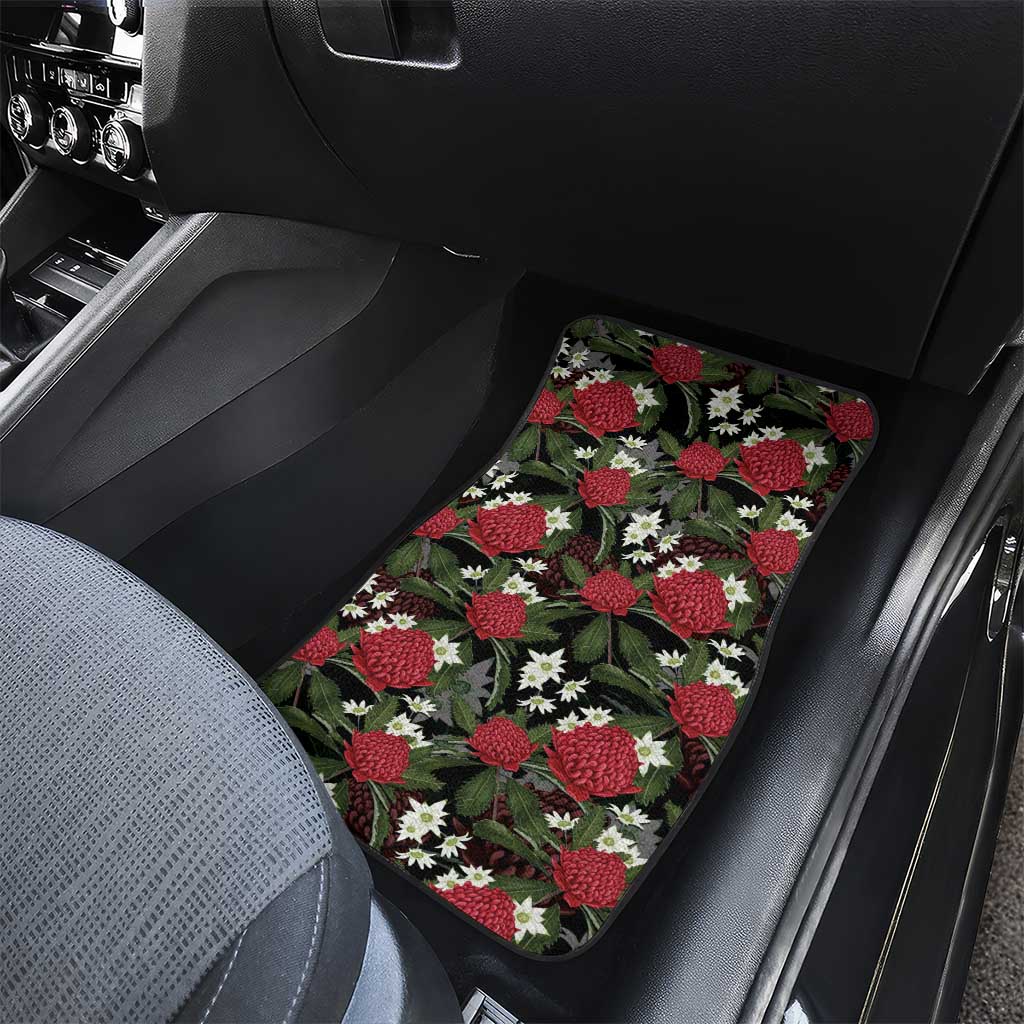 Australia Waratah Flannel Flower Car Mats Aussie Native Flowers Seamless Stylized - Aussie Hoodie