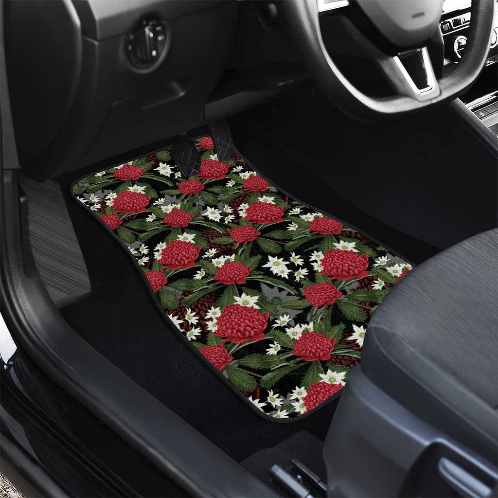Australia Waratah Flannel Flower Car Mats Aussie Native Flowers Seamless Stylized - Aussie Hoodie