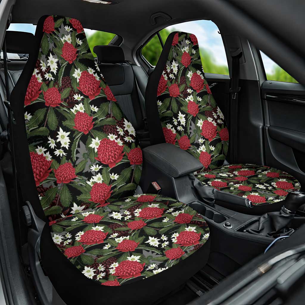 Australia Waratah Flannel Flower Car Seat Cover Aussie Native Flowers Seamless Stylized - Aussie Hoodie