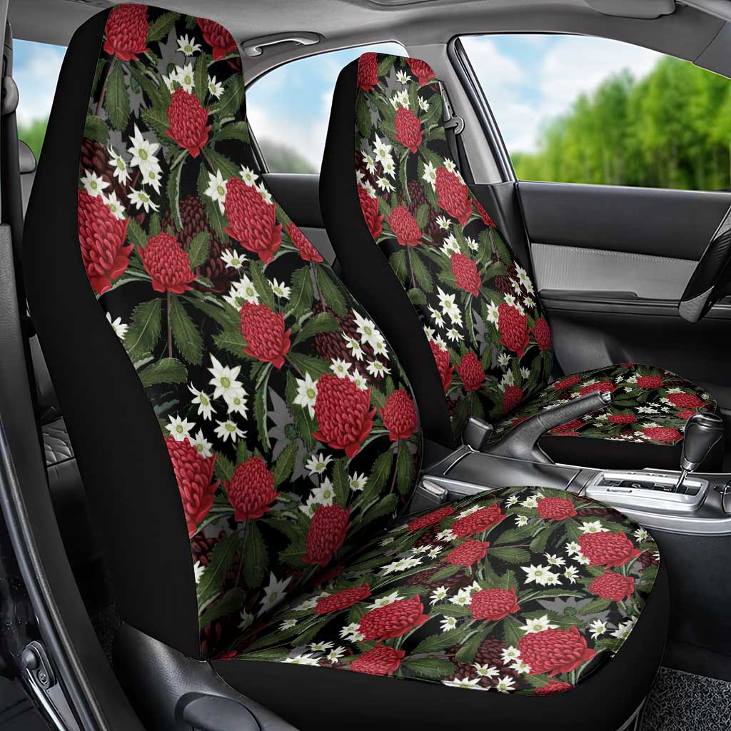 Australia Waratah Flannel Flower Car Seat Cover Aussie Native Flowers Seamless Stylized - Aussie Hoodie