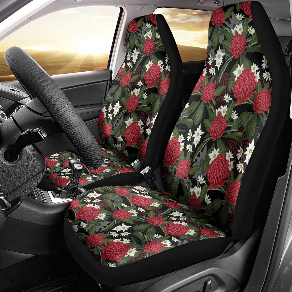 Australia Waratah Flannel Flower Car Seat Cover Aussie Native Flowers Seamless Stylized - Aussie Hoodie