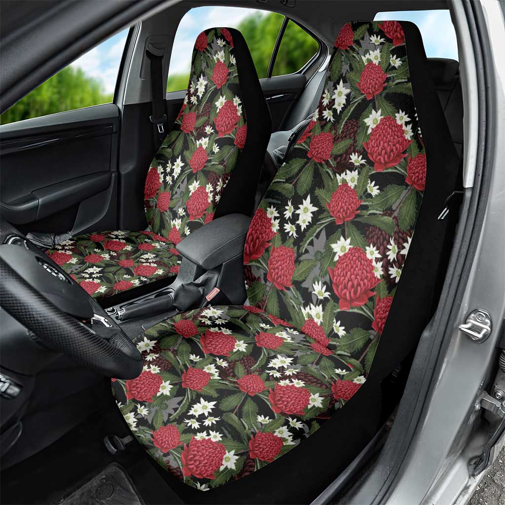 Australia Waratah Flannel Flower Car Seat Cover Aussie Native Flowers Seamless Stylized - Aussie Hoodie