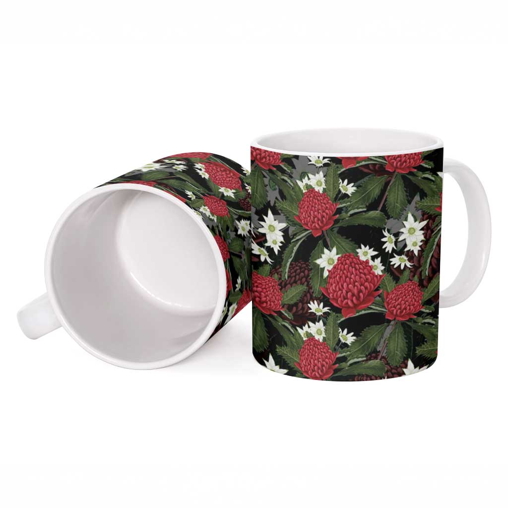 Australia Waratah Flannel Flower Ceramic Mug Aussie Native Flowers Seamless Stylized - Aussie Hoodie