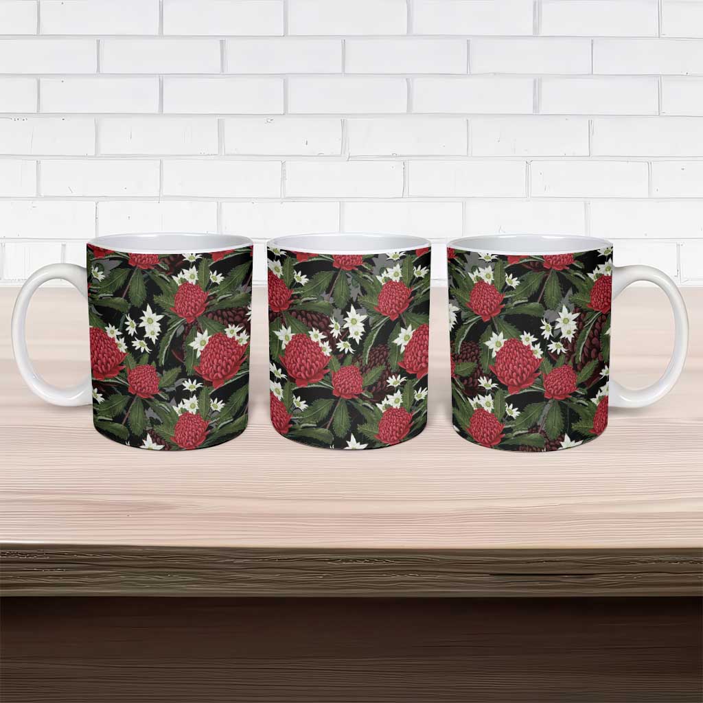 Australia Waratah Flannel Flower Ceramic Mug Aussie Native Flowers Seamless Stylized - Aussie Hoodie