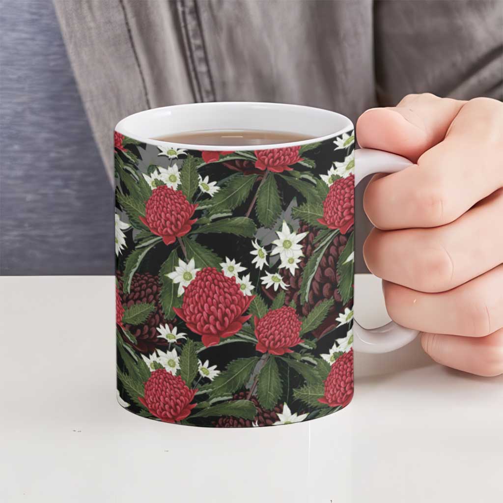 Australia Waratah Flannel Flower Ceramic Mug Aussie Native Flowers Seamless Stylized - Aussie Hoodie