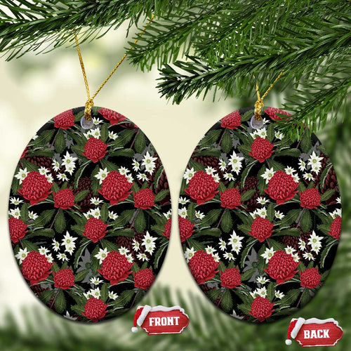 Australia Waratah Flannel Flower Ceramic Ornament Aussie Native Flowers Seamless Stylized - Aussie Hoodie