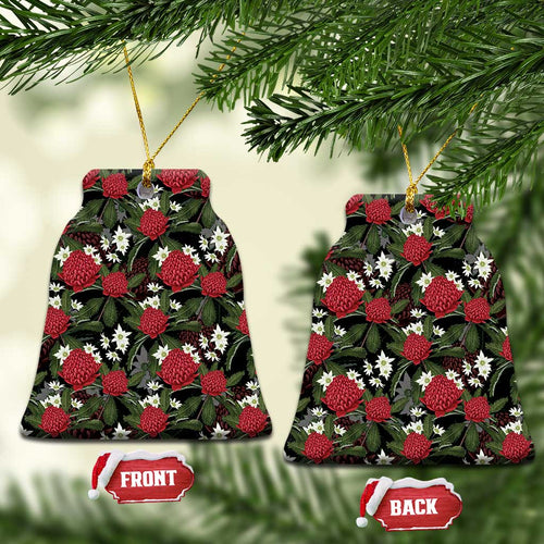 Australia Waratah Flannel Flower Ceramic Ornament Aussie Native Flowers Seamless Stylized - Aussie Hoodie