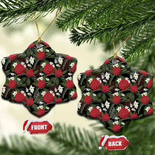 Australia Waratah Flannel Flower Ceramic Ornament Aussie Native Flowers Seamless Stylized - Aussie Hoodie