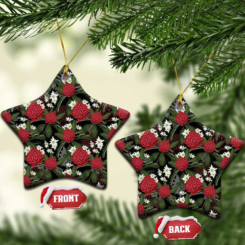 Australia Waratah Flannel Flower Ceramic Ornament Aussie Native Flowers Seamless Stylized - Aussie Hoodie