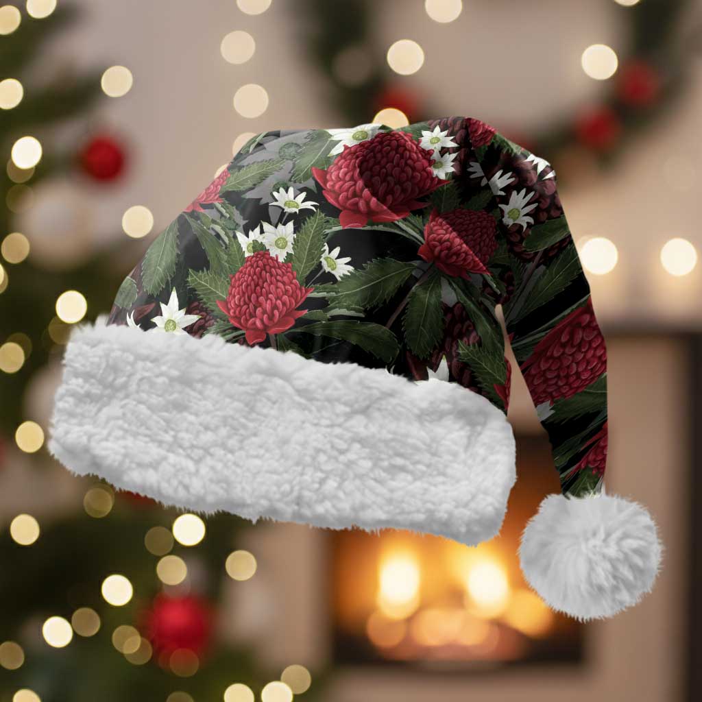 Australia Waratah Flannel Flower Christmas Santa Hat Aussie Native Flowers Seamless Stylized - Aussie Hoodie