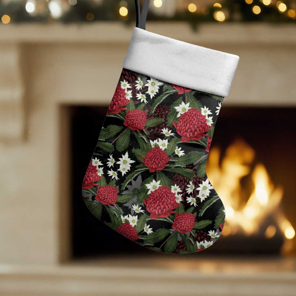 Australia Waratah Flannel Flower Christmas Stocking Aussie Native Flowers Seamless Stylized - Aussie Hoodie