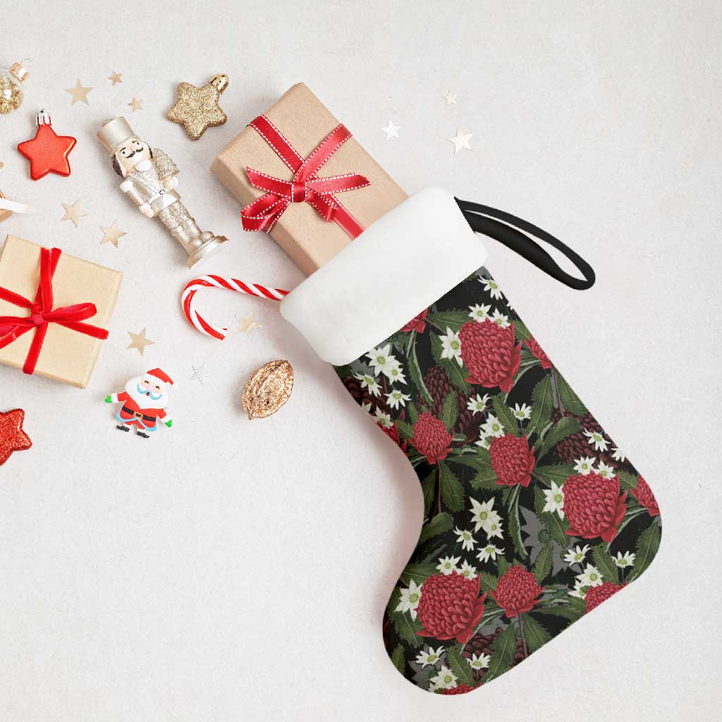 Australia Waratah Flannel Flower Christmas Stocking Aussie Native Flowers Seamless Stylized - Aussie Hoodie