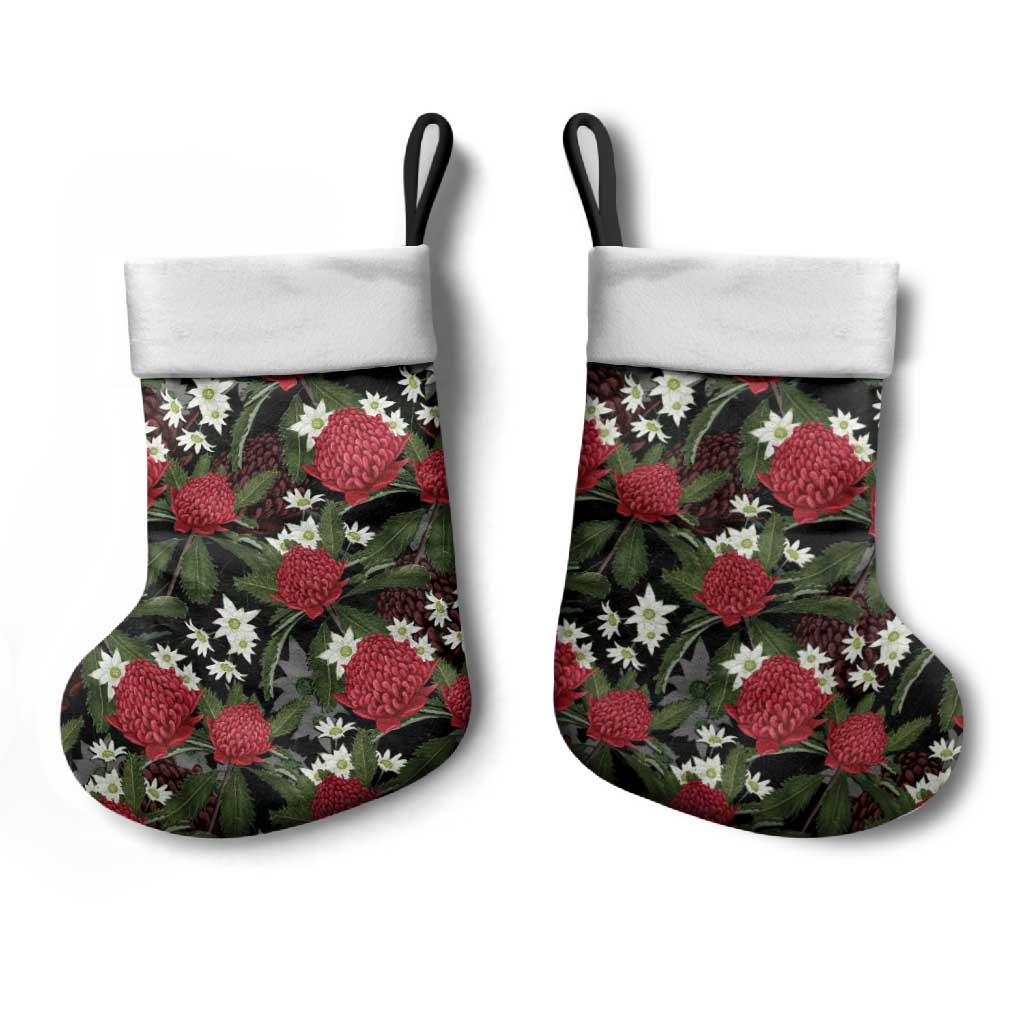 Australia Waratah Flannel Flower Christmas Stocking Aussie Native Flowers Seamless Stylized - Aussie Hoodie