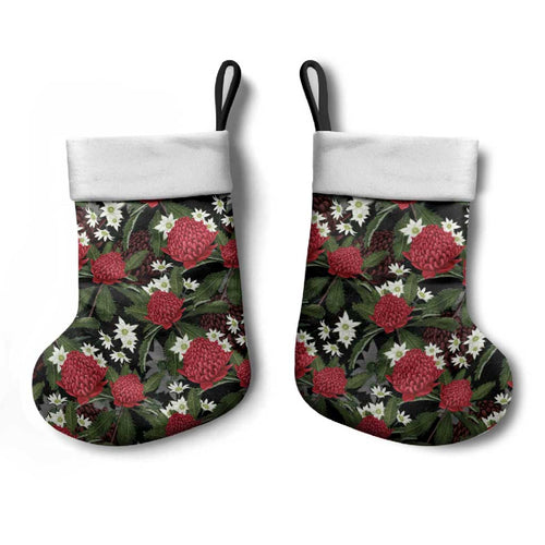 Australia Waratah Flannel Flower Christmas Stocking Aussie Native Flowers Seamless Stylized - Aussie Hoodie