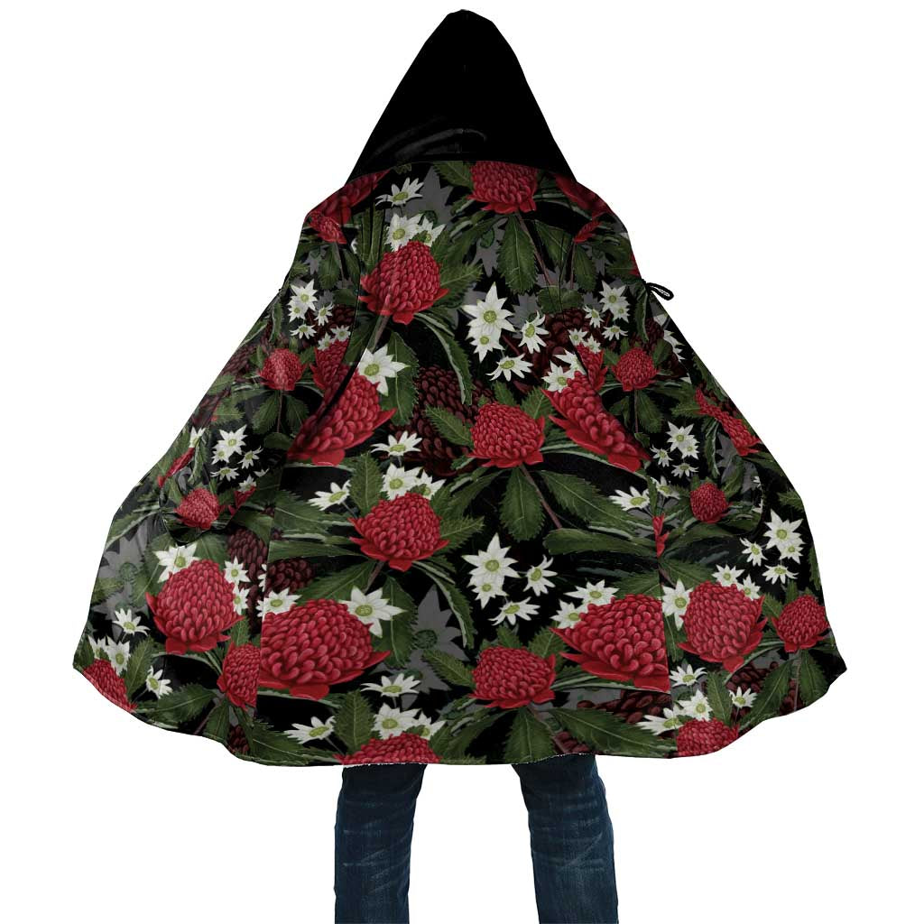 Australia Waratah Flannel Flower Cloak Aussie Native Flowers Seamless Stylized - Aussie Hoodie